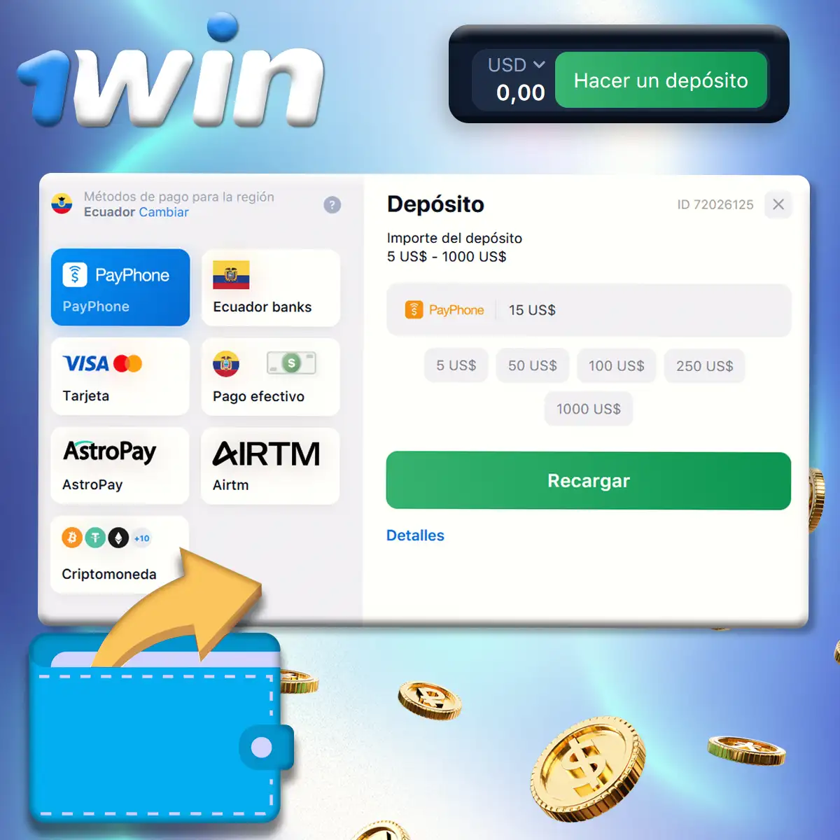 Opciones disponibles con depósito 1win